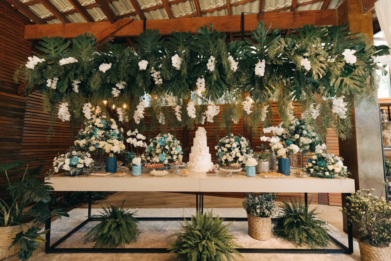 Decoração da recepção no Espaço Acqua.